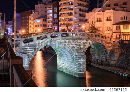 Night view of Meganebashi, Nagasaki 65567155