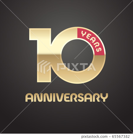 10 years anniversary vector logo, icon. Graphic symbol with golden number 65567382