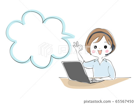 Woman doing telework on a laptop computer with speech bubble Woman doing telework on a laptop computer with speech bubble 65567450