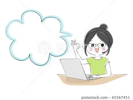 Woman doing telework on a laptop computer with speech bubble Woman doing telework on a laptop computer with speech bubble 65567451
