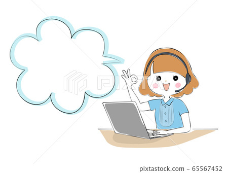 Woman doing telework on a laptop computer with speech bubble 65567452