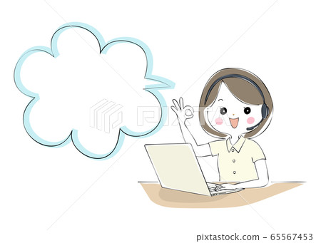 Woman doing telework on a laptop computer with speech bubble Woman doing telework on a laptop computer with speech bubble 65567453