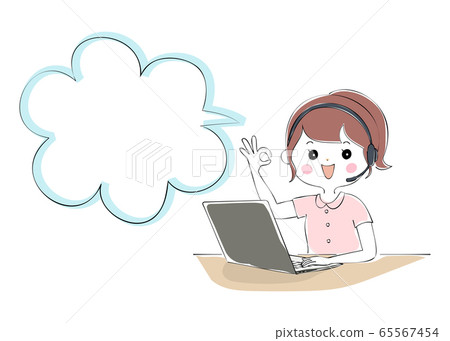 Woman doing telework on a laptop computer with speech bubble Woman doing telework on a laptop computer with speech bubble 65567454