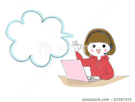 Woman doing telework on a laptop computer with speech bubble Woman doing telework on a laptop computer with speech bubble 65567455
