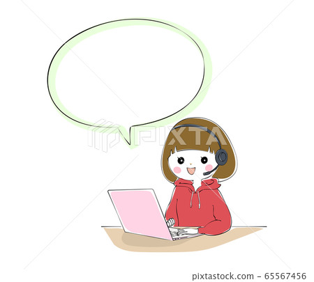 Woman doing telework on a laptop computer with speech bubble 65567456