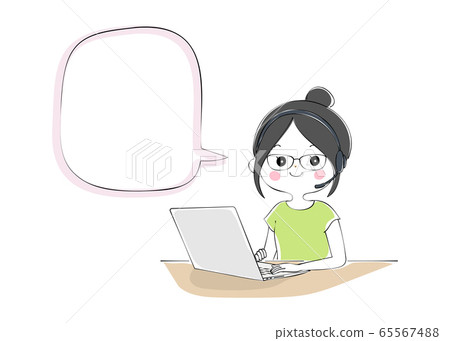 Woman doing telework on a laptop computer with speech bubble Woman doing telework on a laptop computer with speech bubble 65567488
