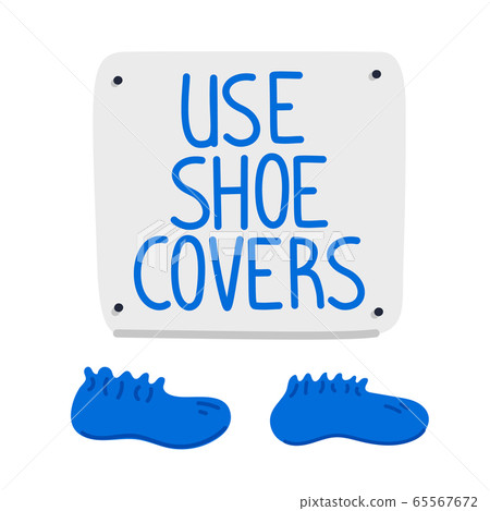 Shoe covers sign. Blue Shoe covers and wall sign on white background. Hospital equipment. Simple flat style vector illustration. 65567672
