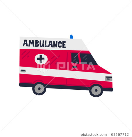 Ambulance car. Emergency Help service. Side view of Red emergency car on white background. Simple flat style vector illustration. Ambulance car. Emergency Help service. Side view of Red emergency car on white background. Simple flat style vector illustration. 65567712