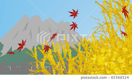 Autumn leaves season and landscape of active volcano, 3D rendering 65568524