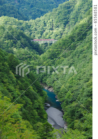 A train that goes through a gorge with a superb view [Oigawa Tetsudo/Sekinosawa Bridge] 65568581