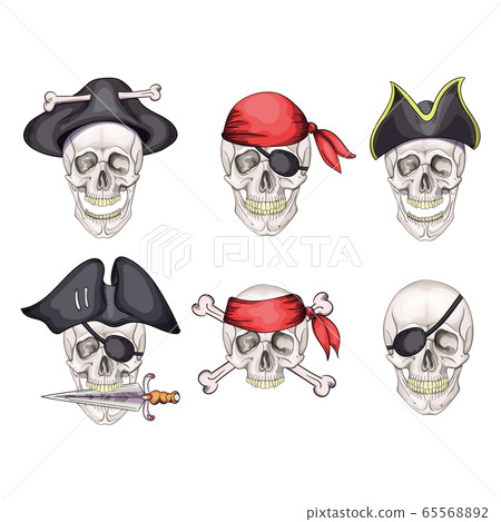 Skull and sabers. Pirate emblem. cartoon icon set 65568892