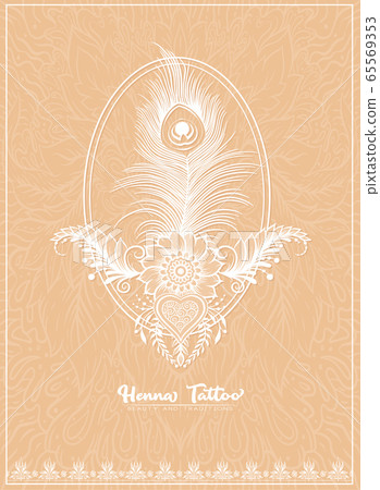 Traditional indian henna tattoo with peacock feather. Traditional indian henna tattoo with peacock feather. 65569353