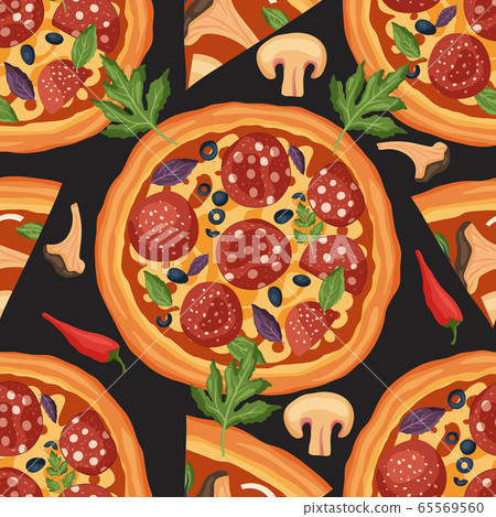 Pizza vector seamless pattern. 65569560
