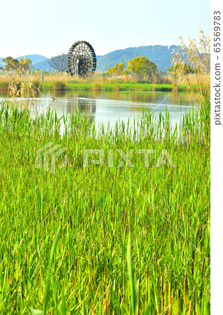 A large watermill over the reeding Ashihara A large watermill over the reeding Ashihara 65569783