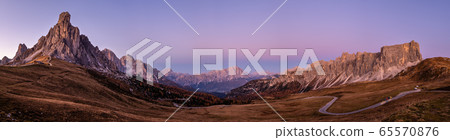 Mountain evening dusk peaceful panorama from Giau 65570876