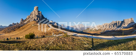 Mountain sunny evening peaceful view from Giau 65570883