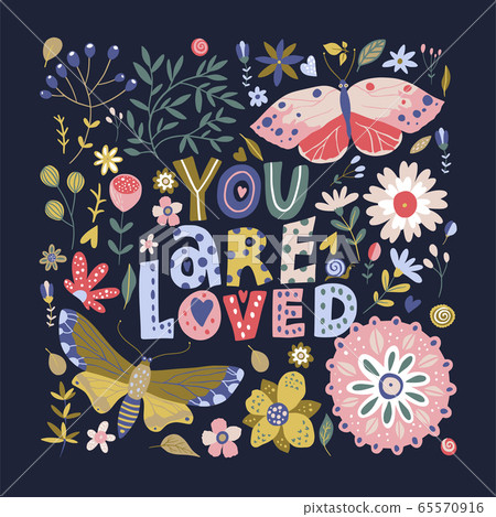 Floral vector lettering card in a flat style. Floral vector lettering card in a flat style. 65570916