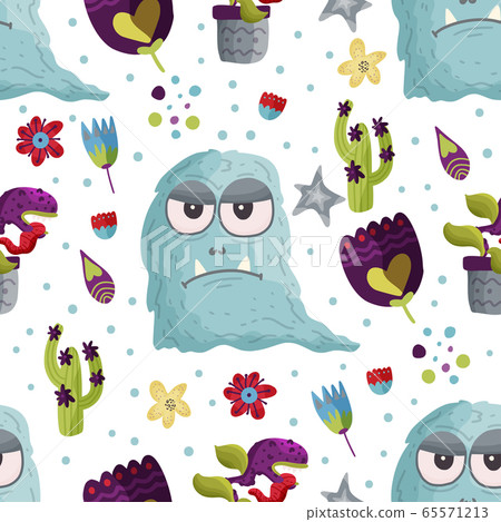 Monster vector seamless pattern. 65571213
