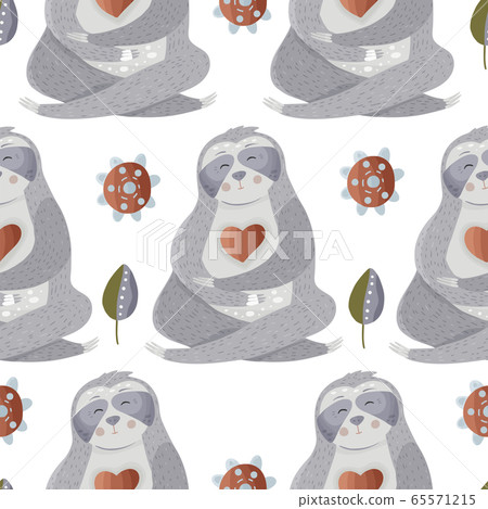 Sloth vector seamless pattern. 65571215