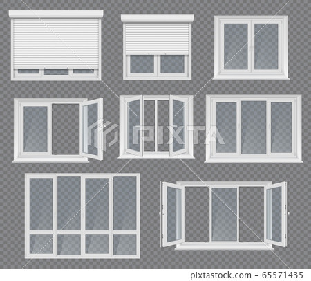 Plastic windows, frames and jalousie vector set 65571435