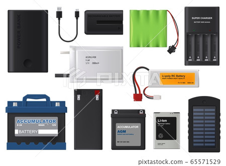 Rechargeable batteries, vector solar accumulators Rechargeable batteries, vector solar accumulators 65571529