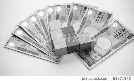 Money 10,000 yen bill Blocks black and white 65571548
