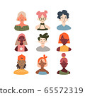 Children of different races profile avatars collection. Icons of girls and boys face icon vector illustration set. Modern cartoon flat design. Online communication, Social networks concept 65572319