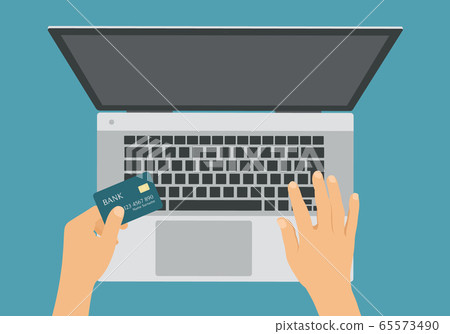 Flat design illustration of laptop and hand 65573490