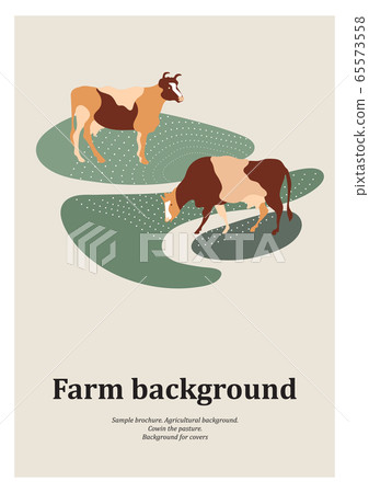 Sample brochure. Agricultural background. Cows silhouette made of multi-colored segments. Sample brochure. Agricultural background. Cows silhouette made of multi-colored segments. 65573558