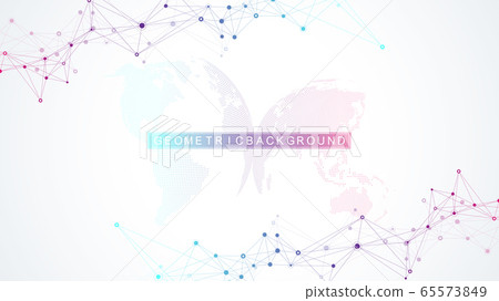 Geometric abstract background with connected line and dots. Network and connection background for your presentation. Graphic polygonal background. Wave flow. Scientific vector illustration. Geometric abstract background with connected line and dots. Network and connection background for your presentation. Graphic polygonal background. Wave flow. Scientific vector illustration. 65573849