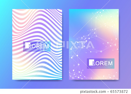 Modern template design for a cover, posters, report, brochure, flyer, leaflets. 3D lines optical illusion covers with glitched forms and geometric shapes. Futuristic science and technology design. Modern template design for a cover, posters, report, brochure, flyer, leaflets. 3D lines optical illusion covers with glitched forms and geometric shapes. Futuristic science and technology design. 65573872