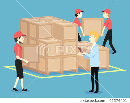 People Men Arrange Crates Boss Order Illustration 65574401