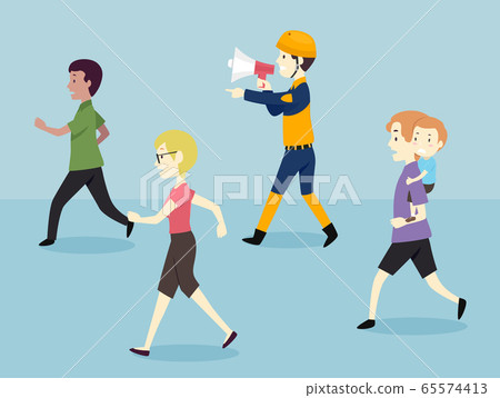 People Escape Rescue Worker Megaphone Illustration - Stock Illustration ...
