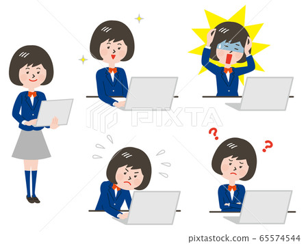 Facial expression of a female student operating a computer 65574544