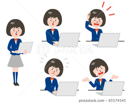 Facial expression of a female student operating a computer 65574545