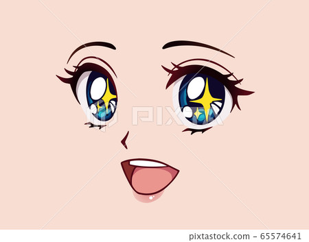 Happy anime face Manga style big blue eyes  Stock Illustration  65574641  PIXTA