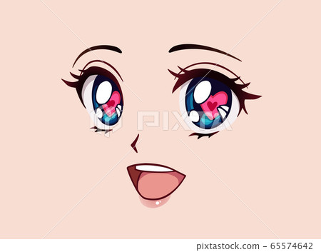 Happy anime face. Manga style big blue eyes, 65574642