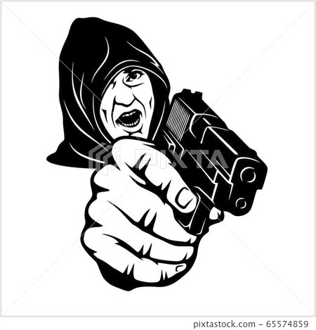 Gangster with a shotgun - Vector illustration isolated on white 65574859