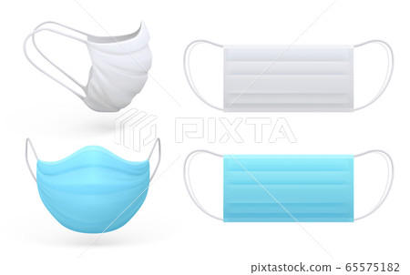 Medical mask. Realistic virus and disease disposable protective mask, flu infection and air pollution precaution. Vector isolated set of breath mask 65575182