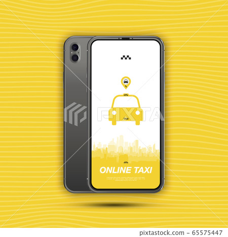Online Taxi mobile app with icon car in smartphone. Flat vector illustration EPS10 65575447