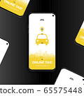 Online Taxi mobile app with icon car in smartphone. Flat vector illustration EPS10 65575448