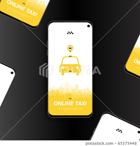 Online Taxi mobile app with icon car in smartphone. Flat vector illustration EPS10 65575448