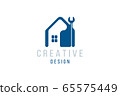 Home Logo design template. Creative element for real estate company with wrench Icon and silhouette of the house. Flat vector illustration EPS10 65575449