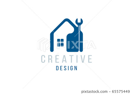 Home Logo design template. Creative element for real estate company with wrench Icon and silhouette of the house. Flat vector illustration EPS10 Home Logo design template. Creative element for real estate company with wrench Icon and silhouette of the house. Flat vector illustration EPS10 65575449