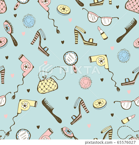 Seamless pattern with cosmetics and women's accessories. Vector Seamless pattern with cosmetics and women's accessories. Vector 65576027