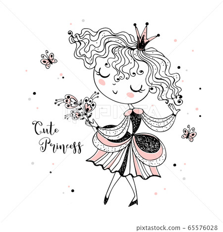 Little cute Princess with a bouquet of flowers. vector Little cute Princess with a bouquet of flowers. vector 65576028