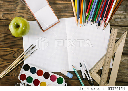 School stationery isolated over white with copyspace School stationery isolated over white with copyspace 65576154