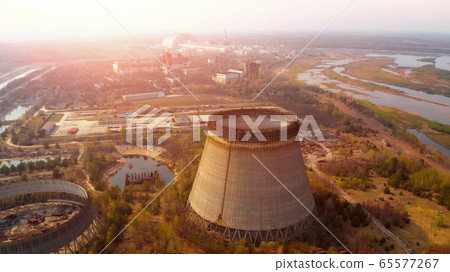 Chernobyl nuclear power plant, Ukrine. Aerial view 65577267