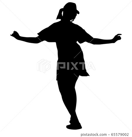 Black silhouettes dancing woman on white 65579002