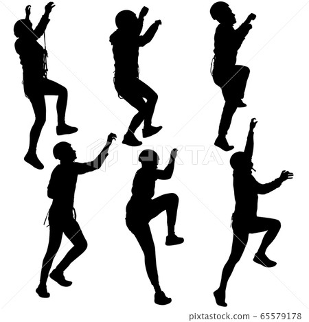 Black set silhouette rock climber on white 65579178